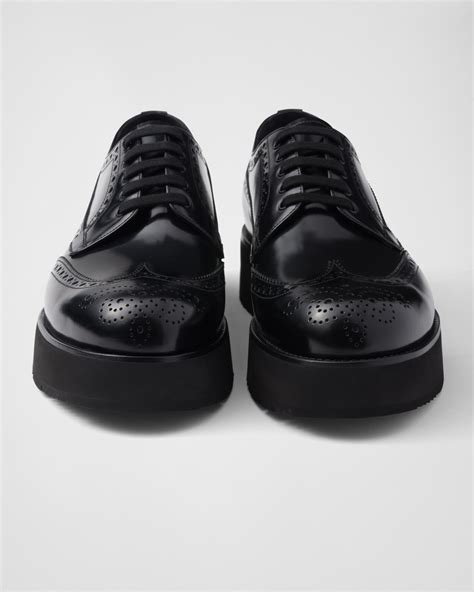 prada levitate burnished-leather wingtip brogues|Black Brushed Leather Derby Brogues .